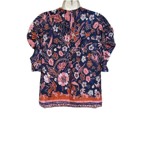 Ulla Johnson Blouse Joni Size 6 Blouse Top Abstract Floral Cotton Puff Sleeve - Picture 4 of 14